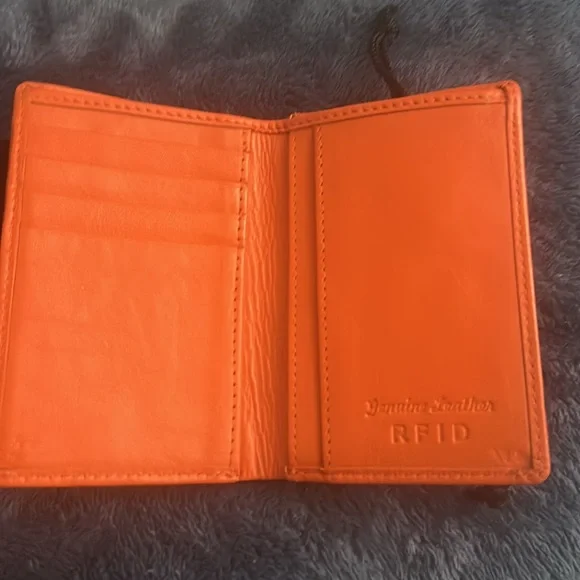 Bright Orange Leather Card Holder - Picture 3 of 6